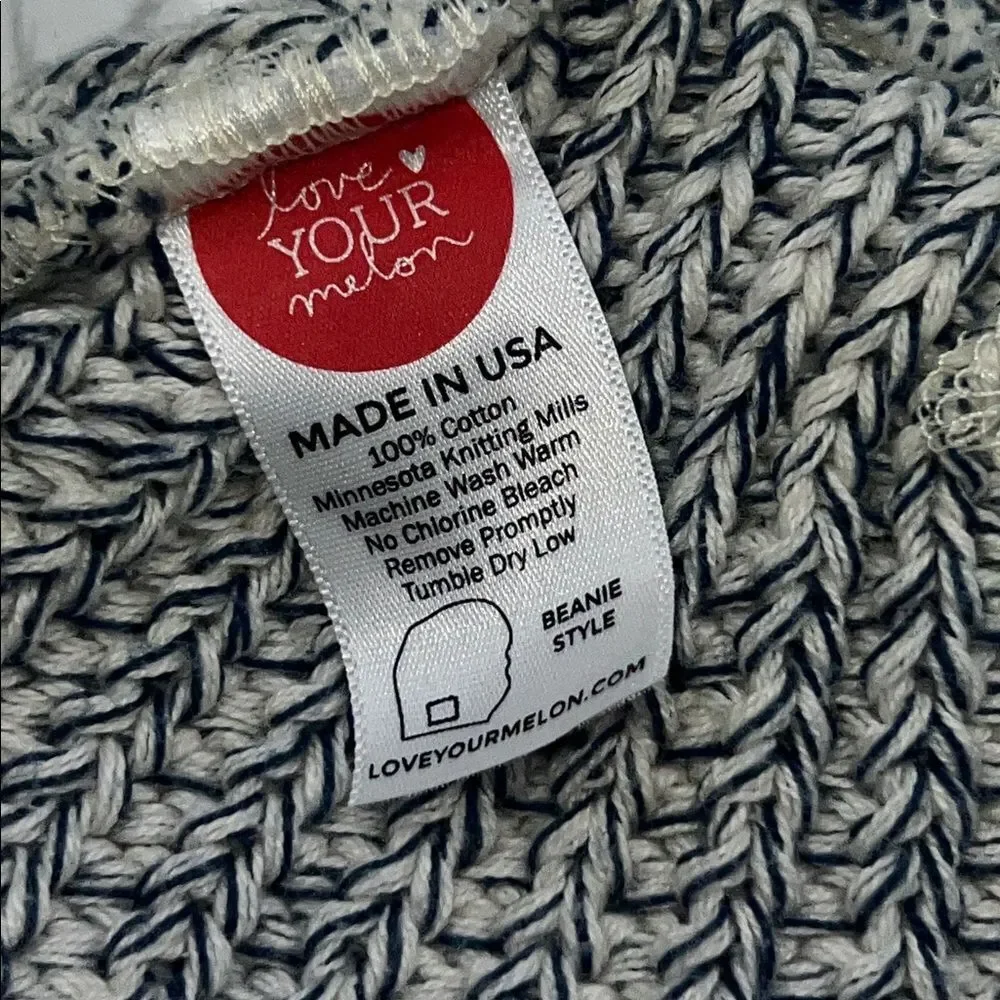 LOVE YOUR MELON Navy and White Marled Cotton Knit Slouchy Beanie-OS